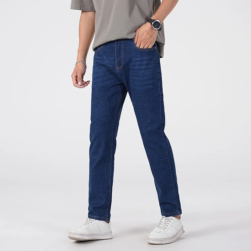 جينز رجالي لخريف وشتاء 2025 نمط عمل خفيف غير رسمي بقصة ضيقة سروال طويل عصري متعدد الاستخدامات مقاس كبير 38
