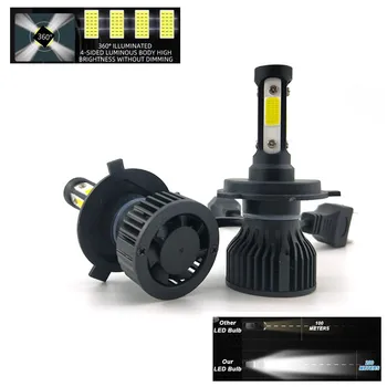 2X 4 Zijden LED Koplamp Auto H7 H4 H11 H13 9004 9005 5202 9007 H13 2 Zijden H3 H1 witte Lampen Auto Koplamp 12 V Vier Lichtgevende Gezichten