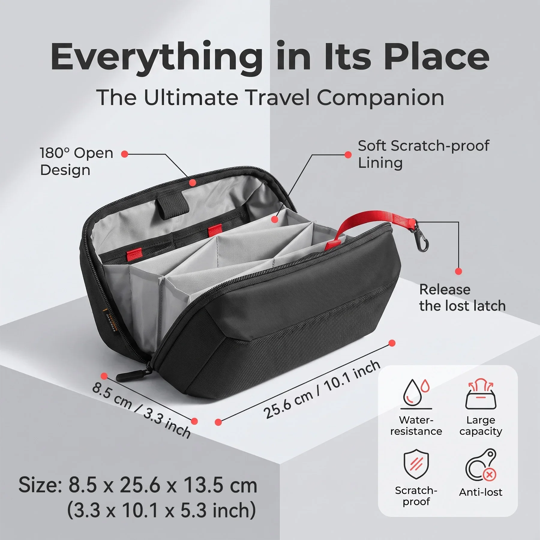 Travel Tech Organizer Pouch, Water Resistant Multi-Compartment Electronic Accessories Case for Cables Chargers Power Bank - view 3