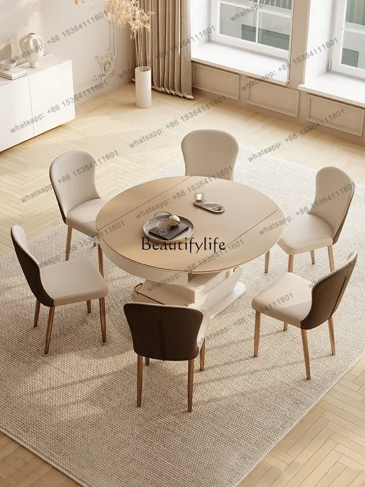 

jj58 Lifting Stone Plate Coffee Table Double-Use Living Room Small Apartment Square round Cream Style