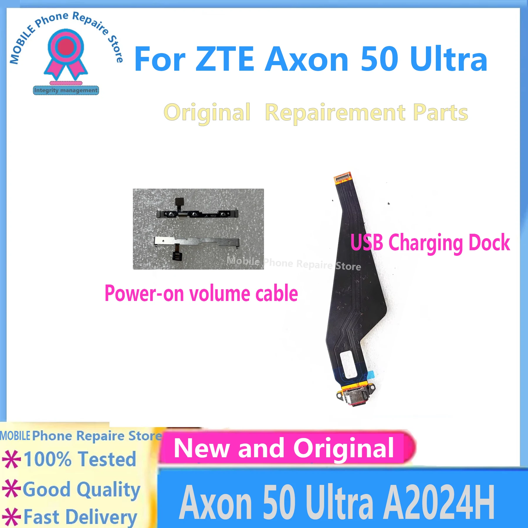 

USB-док-станция для зарядки для ZTE Axon 50 Ultra A2024H, переключатель включения/выключения, кнопка громкости, гибкий кабель