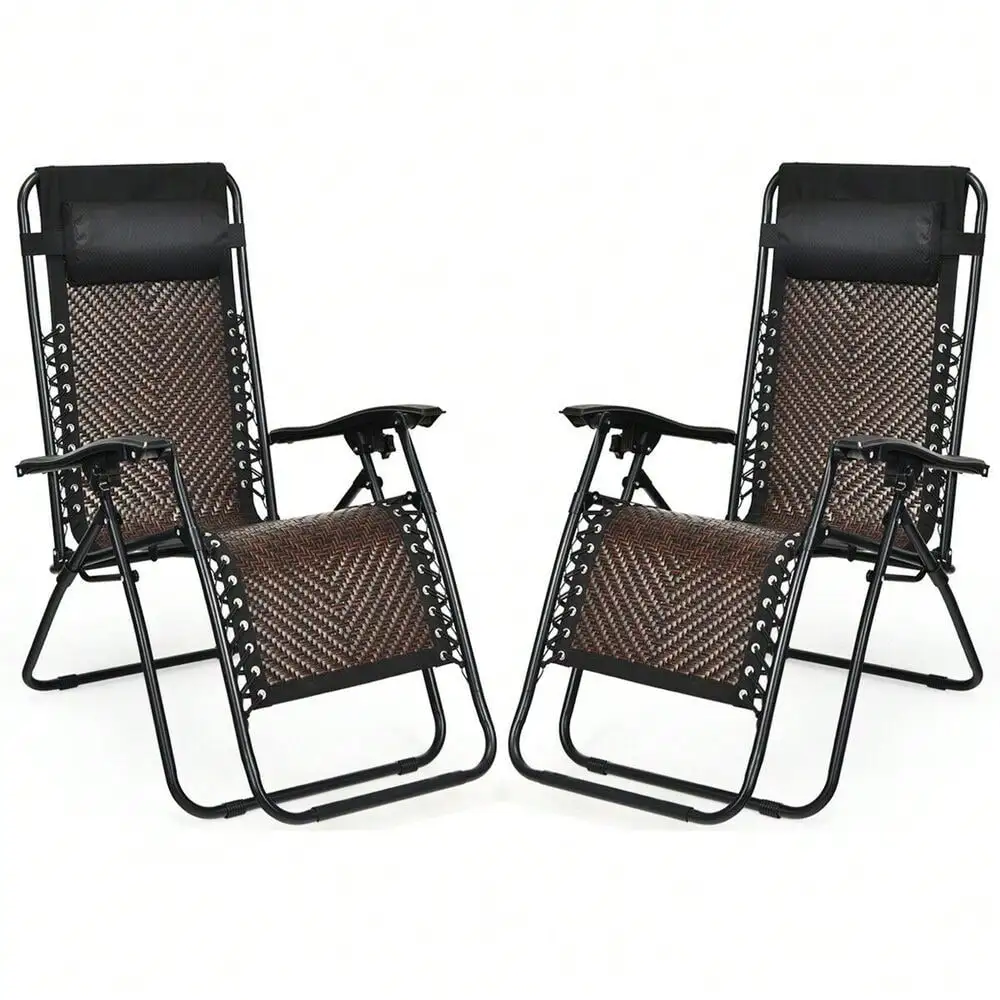 2er-Set klappbarer Rattan Patio Zero Gravity Lounge Chair Recliner
