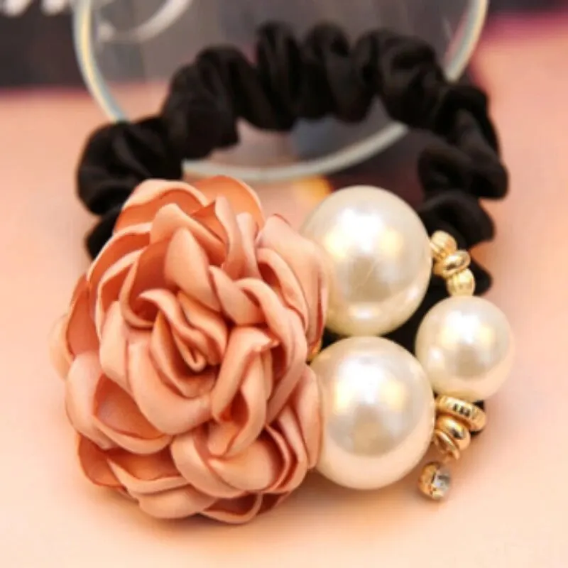 Everyday Pearl Rose Flower Hair Accessories Camellia Hair Rope Scrunchie