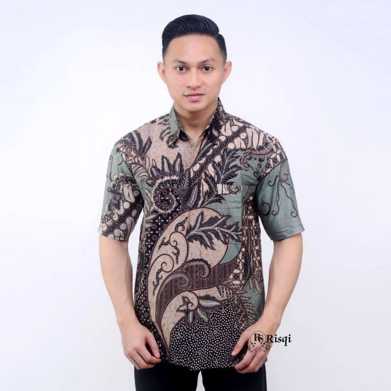 Camicia batik da uomo estiva 2025 manica corta design esclusivo stile Pekalongan stampa 3D in stile nazionale