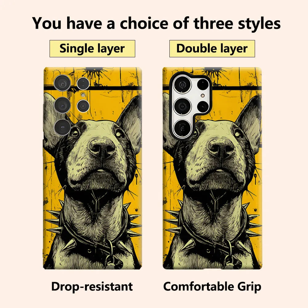 Spiked Collar Bull Terrier Luxury Fashion Full Lens Protective Case for Samsung Galaxy S26 S25 S24 A56 A36 Plus Ultra