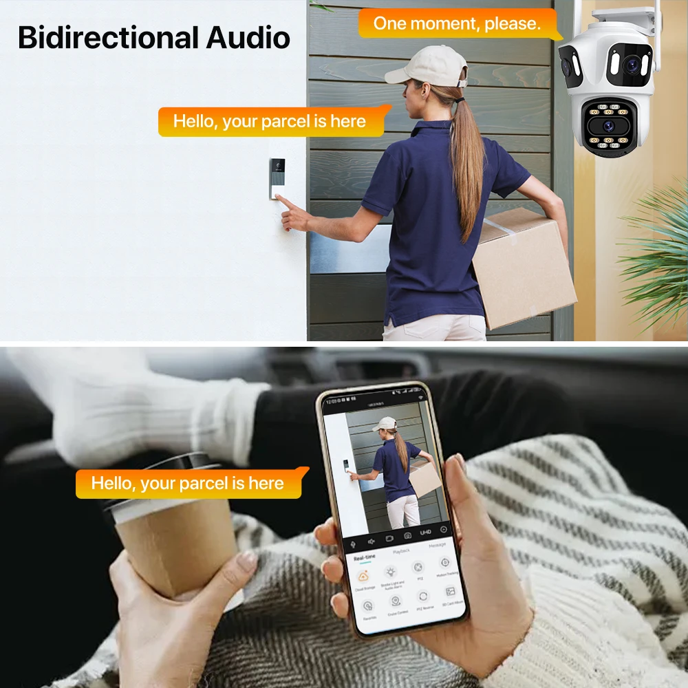 WIFI IP Camera 5K 12MP HD Three Lens PTZ Camera Outdoor 2K Dual Lens Motion Detection Security Camera Waterproof Surveillance