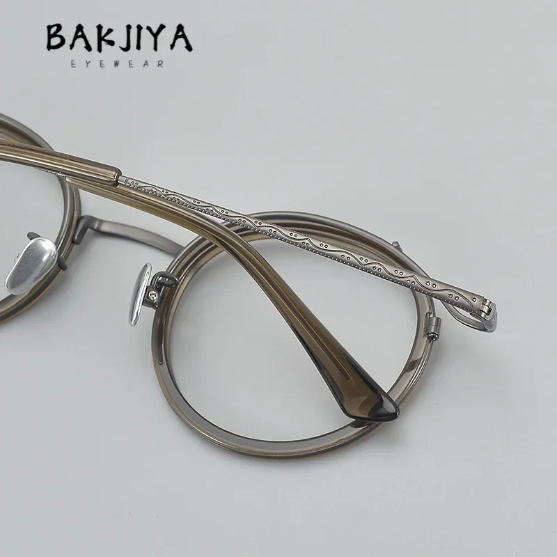 Gafas ópticas redondas de titanio y acetato hechas a mano Vintage, montura ultraligera para hombres y mujeres, gafas graduadas para miopía, gafas completas