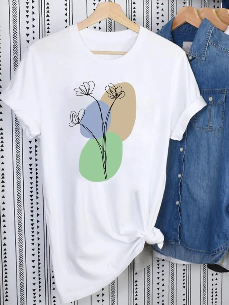 

Fashion Flower Print European and American Clothing Top Short Sleeve T-shirt Tops Oversized T Shirt Aesthetic Clothes