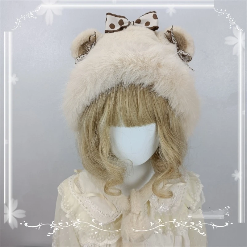 

Осенне-зимняя шапка ручной работы с толстым носком, плюшевая шапка Lei Feng с ушками плюшевого мишки, коричневая милая студенческая теплая шапка