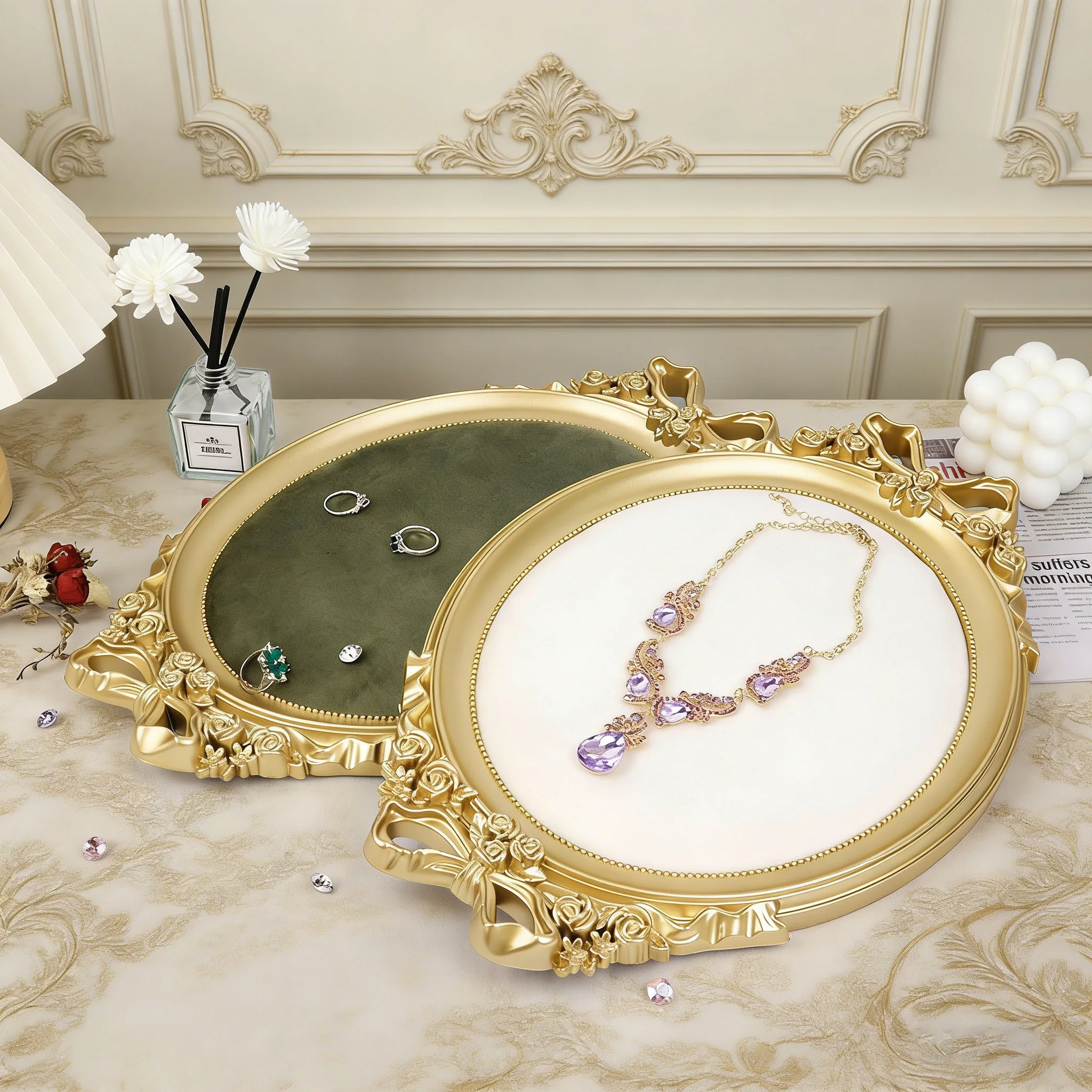 Vintage Velvet Jewelry Display Tray Ring Earrings Necklace Pendant Bracelet Storage Display Stand