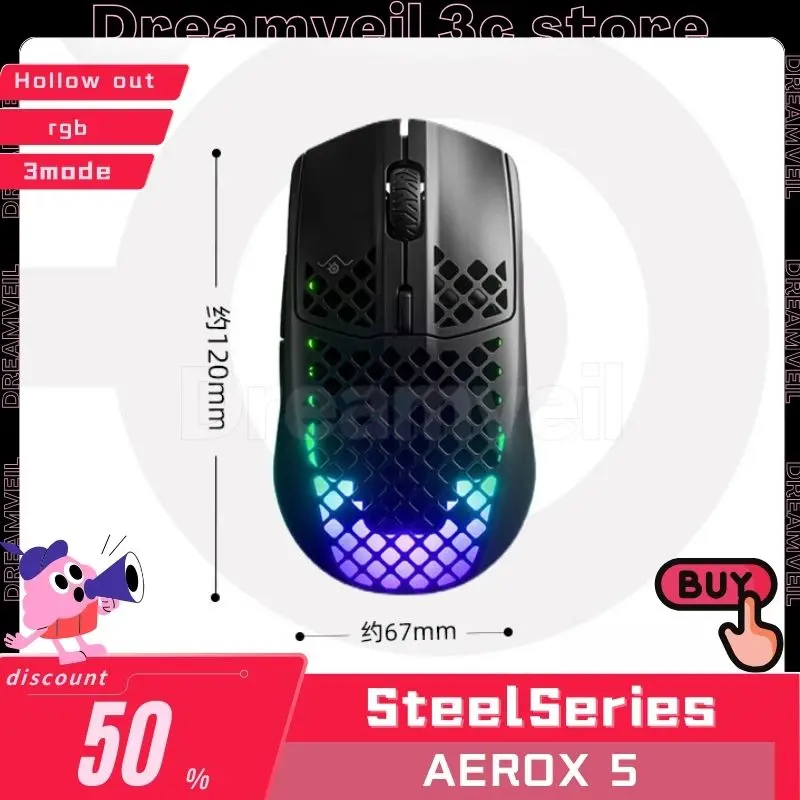 

Проводная игровая мышь Steelseries Aerox 5, беспроводная защита IP54, 66 г, легкая 9-клавишная программируемая мышь с RGB-подсветкой, 400 стр.