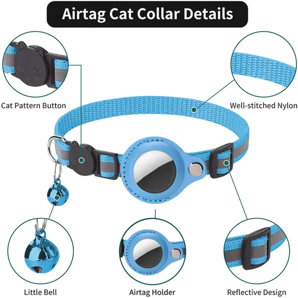 Haustier-AirTag-Anti-Verlust-Tracker-Halsband, verstellbares, reflektierendes, wasserdichtes Katzenhalsband mit abnehmbarer glockenförmiger Halterung – Detail 5