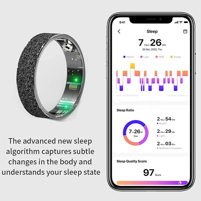 Magnetic Charging Smart Ring with Charging Cable Heart Rate Blood Oxygen Sleep Monitor Pedometer Remote Control Photo Bracelet