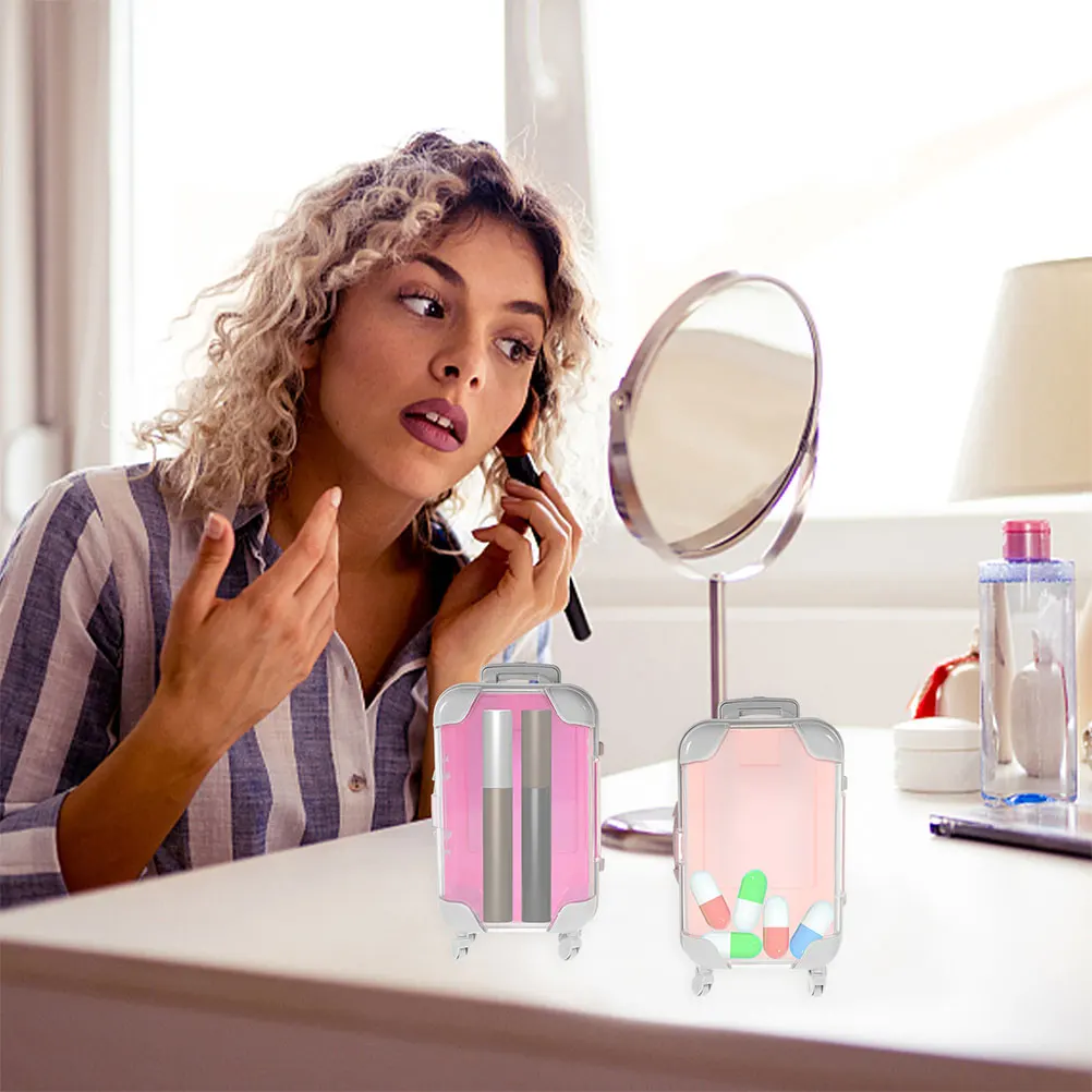 

2 Pcs Makeup Storage Box Luggage Suitcase for Girls Small False Eyelashes Travel Mini Tray Holder Cases Women