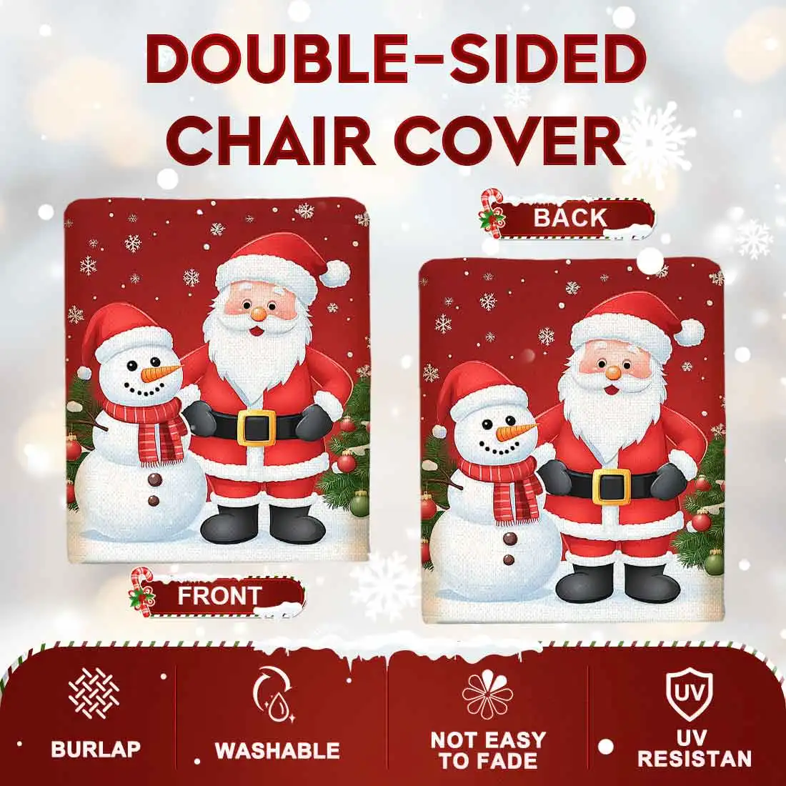 Santa Claus And Snowman Chair Cover Slipcovers Set of 2/4/6 100% Polyester Dining Room Office Banquet Chair Protective Cover