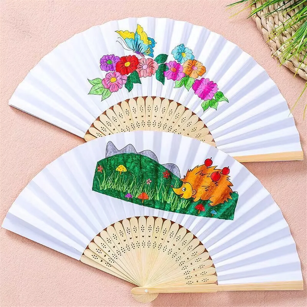 

A77I 40Pcs Diy Paper Bamboo Folding Fan Adults Children'S Calligraphy Painting Practice Blank White Folding Fan Wedding Gifts