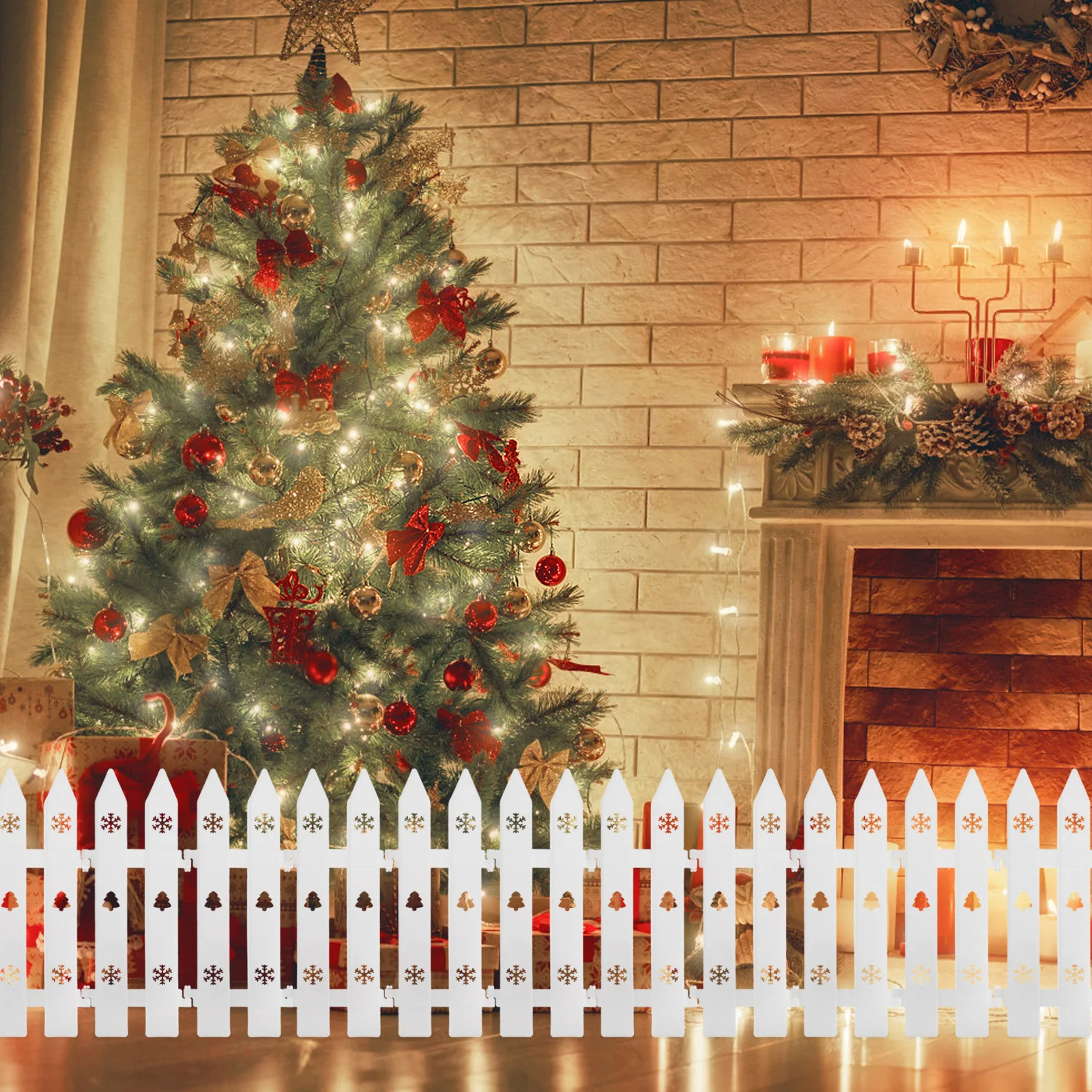 

15Pcs White Garden Fence Christmas Tree Fence Decor for Indoor Outdoor Party Scene Prop Yard Decoration Decorative Fences