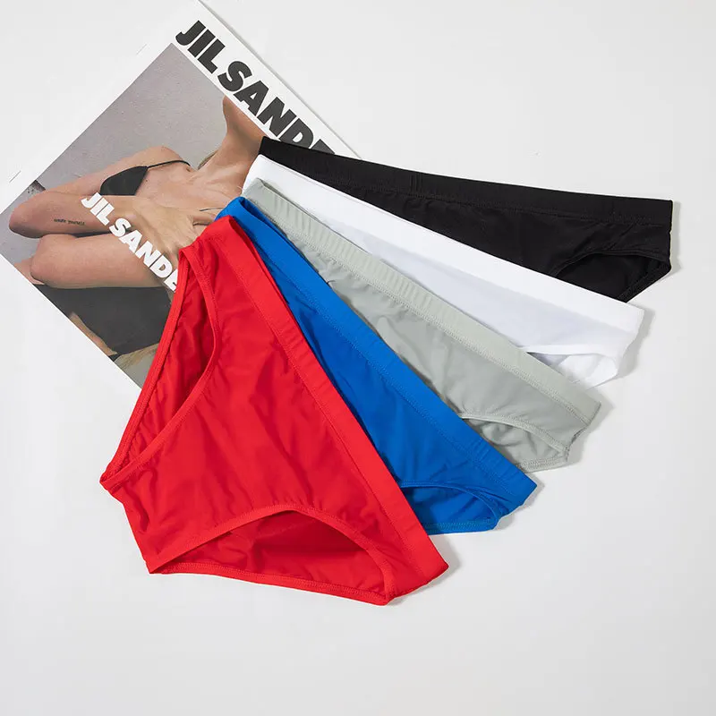 Mens Briefs Ice Silk Ultra Thin Breathable Comfortable Sexy No Pouch One Piece High Elastic Underwear