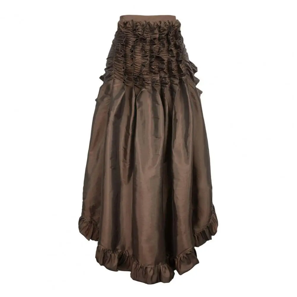 Retro Women Halloween Skirt Cosplay Irregular Ruffle Hem Lace-up Victorian Performance Role Play Photography Dancing Maxi Skirt