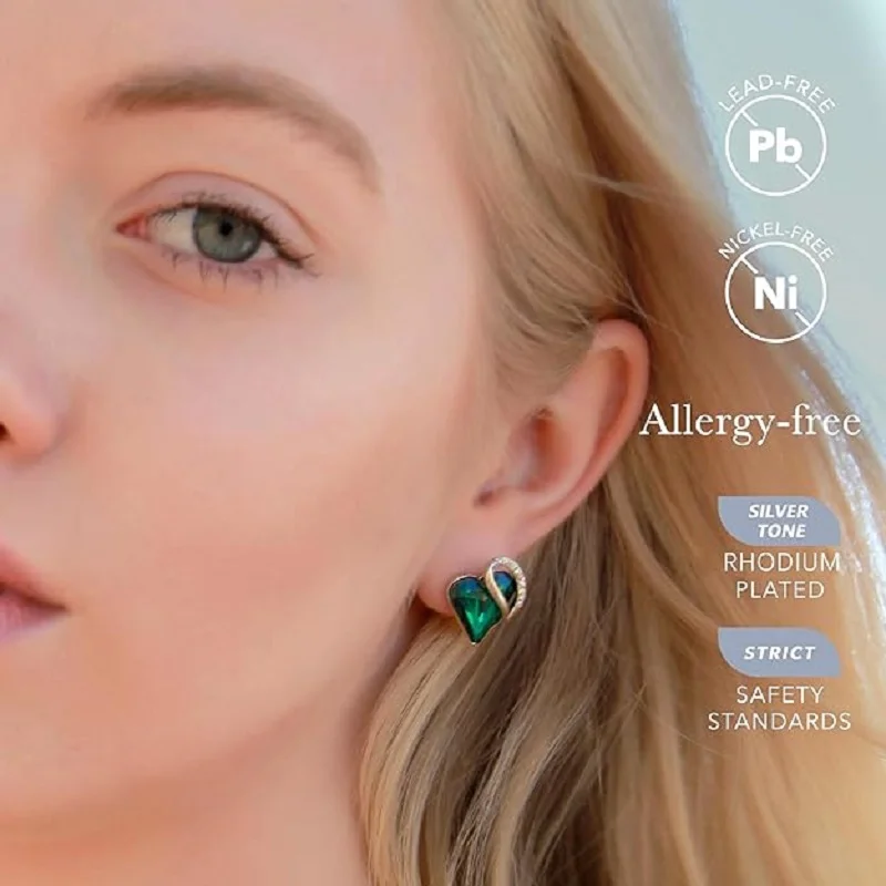 أقراط للنساء هدية عيد الأم للأم على شكل قلب جوهرة الميلاد كريستال أقراط مطلية بالفضة مجوهرات عيد الميلاد