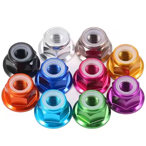 10pcs M2 M2.5 M3 M4 M5 M6 Aluminum Alloy Flange Nylon Insert Lock Nut Self-locking Nut With Anti-skid Rubber Ring For Rc Model