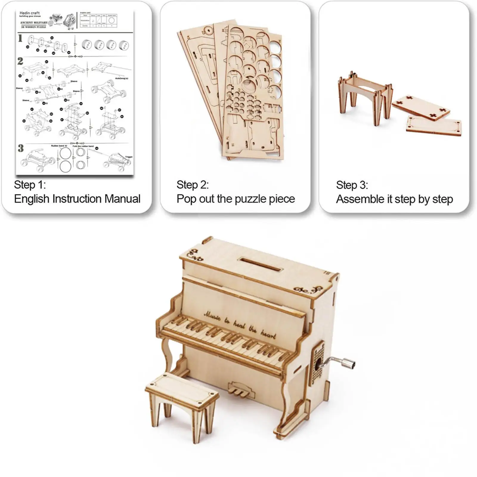 Kit de modelo de caja de música de Piano, rompecabezas estéticos 3D para niños, regalo de cumpleaños para adultos