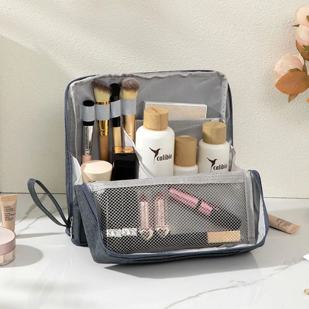 

Вертикальная косметичка большой емкости с несколькими отделениями, износостойкая студенческая сумка для канцелярских принадлежностей, однотонная портативная