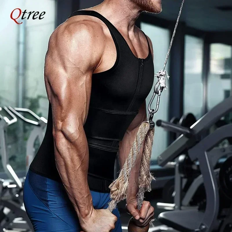 الرجال محدد شكل الجسم مدرب خصر سترة ساونا حزام مزدوج قميص العرق مشد أعلى البطن التخسيس ملابس داخلية حرق الدهون اللياقة البدنية الدعاوى