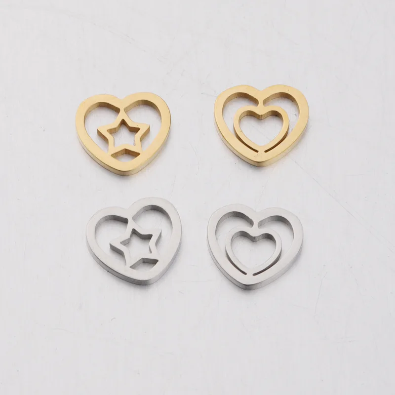 20Pcs/Lot Cute Heart Star Charms Mirror Polish Stainless Steel  DIY Jewelry Making Necklace Bracelet Connector Pendant