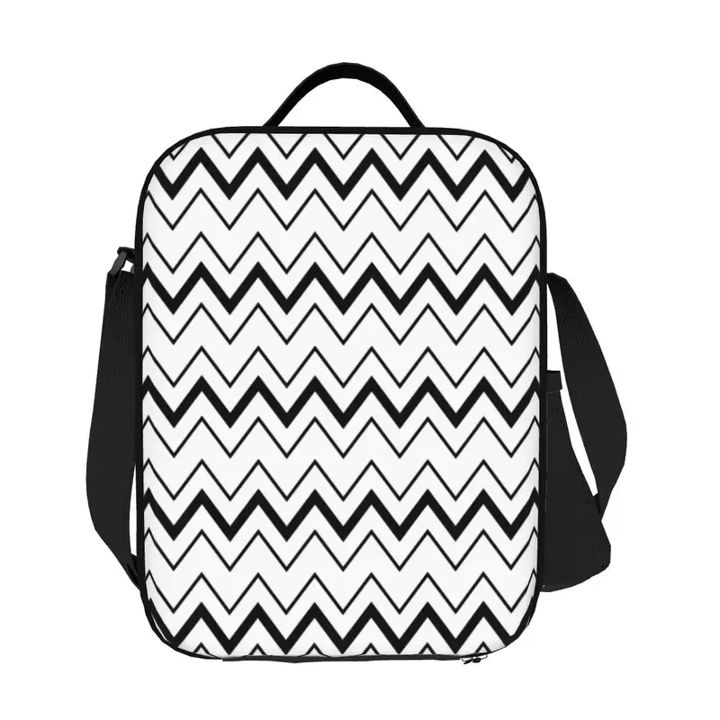 Black And White Chevron Zig Zag Pattern Insulated Lunch Bag Picnic Modern Geometric Zigzag Thermal Cooler Lunch Box Children