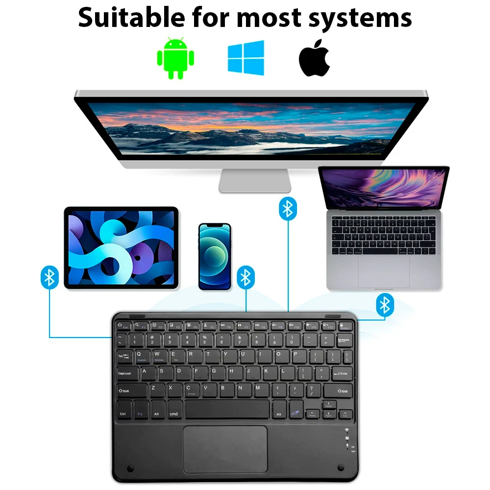 لوحة مفاتيح لاسلكية لجهاز iPad مع لوحة لمس لهاتف Xiaomi Samsung Huawei Android iOS Windows للهاتف اللوحي والكمبيوتر المحمول ولوحة مفاتيح بلوتوث