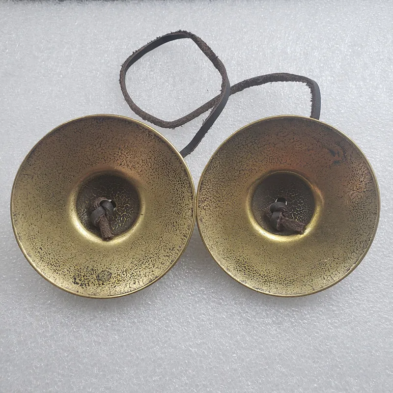 Antique Six Words Mantra Finger Cymbals Bell Copper Pull Finger Cymbals Ding Ring T375