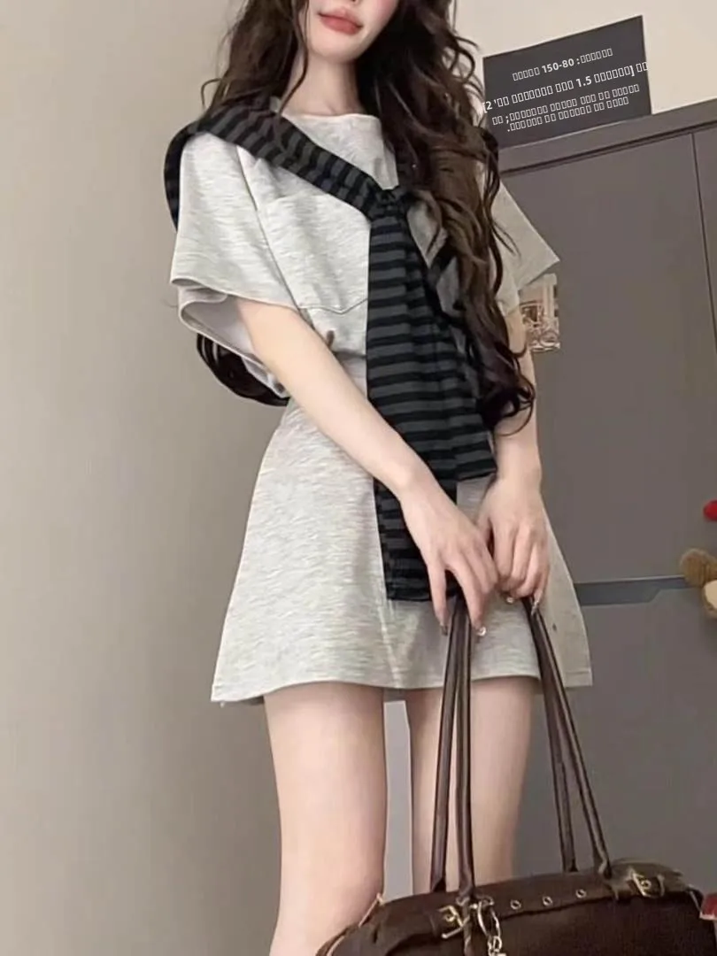 

Корейский зимний комплект для студенток: юбка и свитшот, свободный крой, стандартная длина, высокое качество