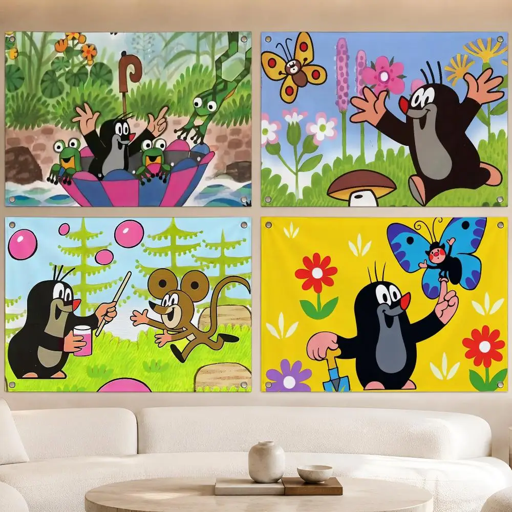 Cartoon Popular Art The Little Mole Flags Fan Banner Tapestry Wall Hanging Garage BarDorm Camp Party Outdoor Home Decor Gift