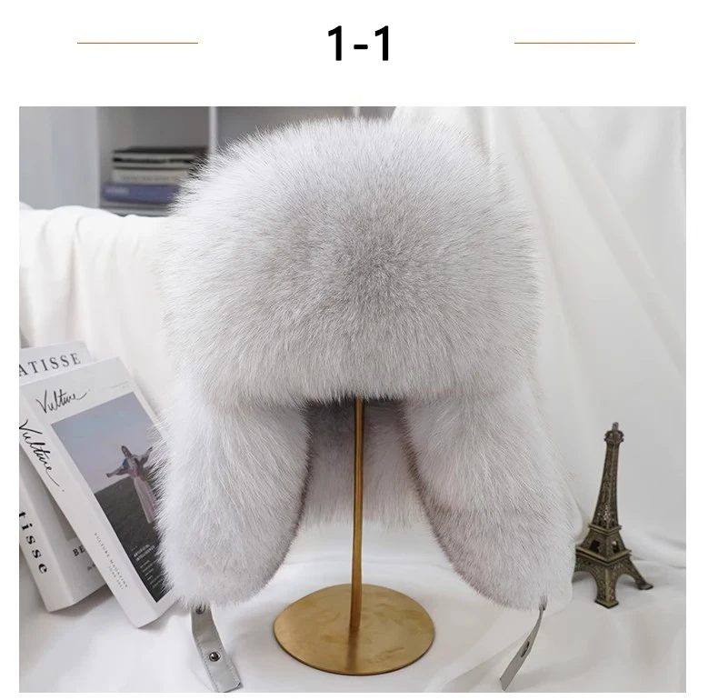 Winter 100% Echtes Silberfuchsfell Bombermütze Waschbärpelz Mütze Neue Herren-Ushanka Trapper Russische Herren-Skimütze Echte Lederkappen – Detail 1