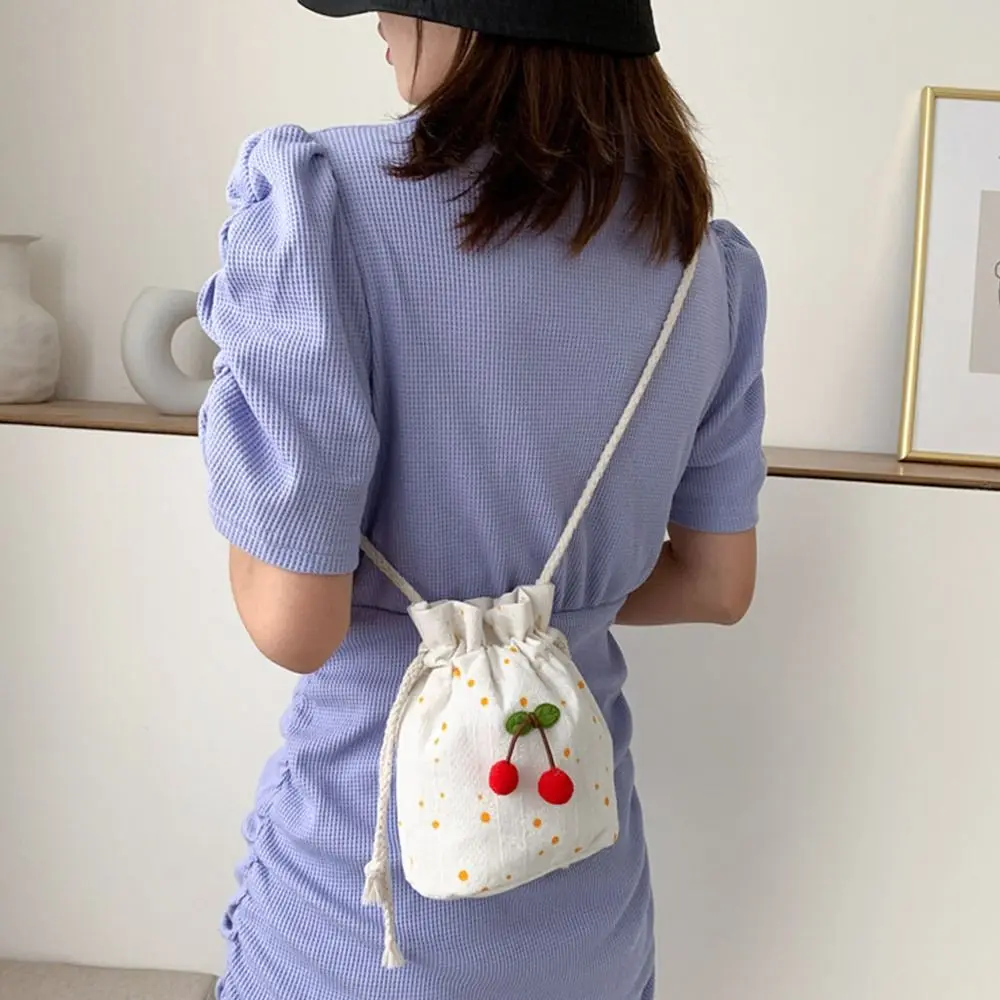 Summer Small Cherry Bucket Bag Canvas Shoulder Bags Crossbody Bag