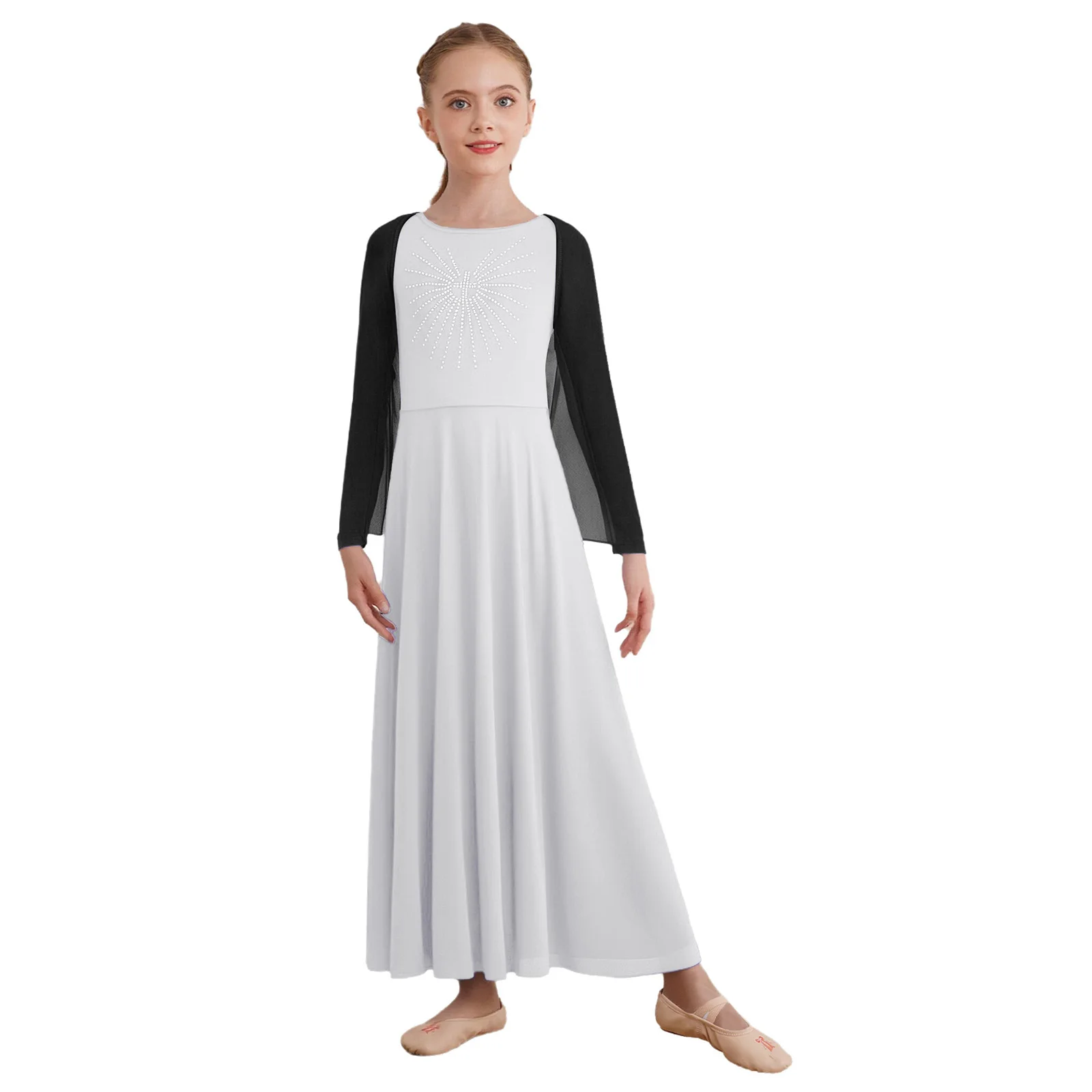 

Girls Cardigan Shawl Liturgical Praise Worship Dance Top Open Front Irregular Hem Drapey Angel Wing Shrug Shirt for Performance