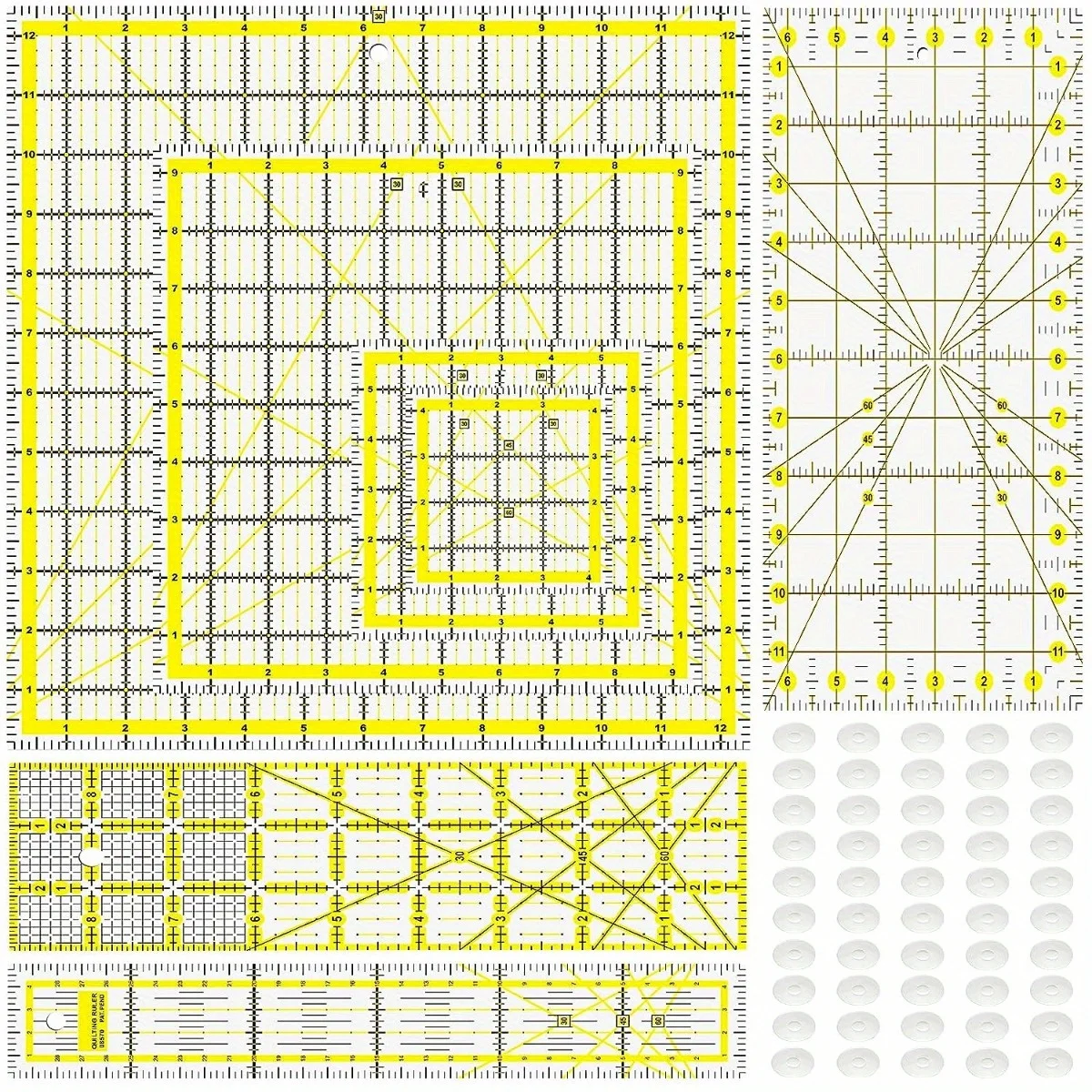 

Набор из 7 предметов акриловых искусственных, линейки для резки ткани, квилтинг, шитье и обработка шаблонов, с 50 противоскользящими кольцами