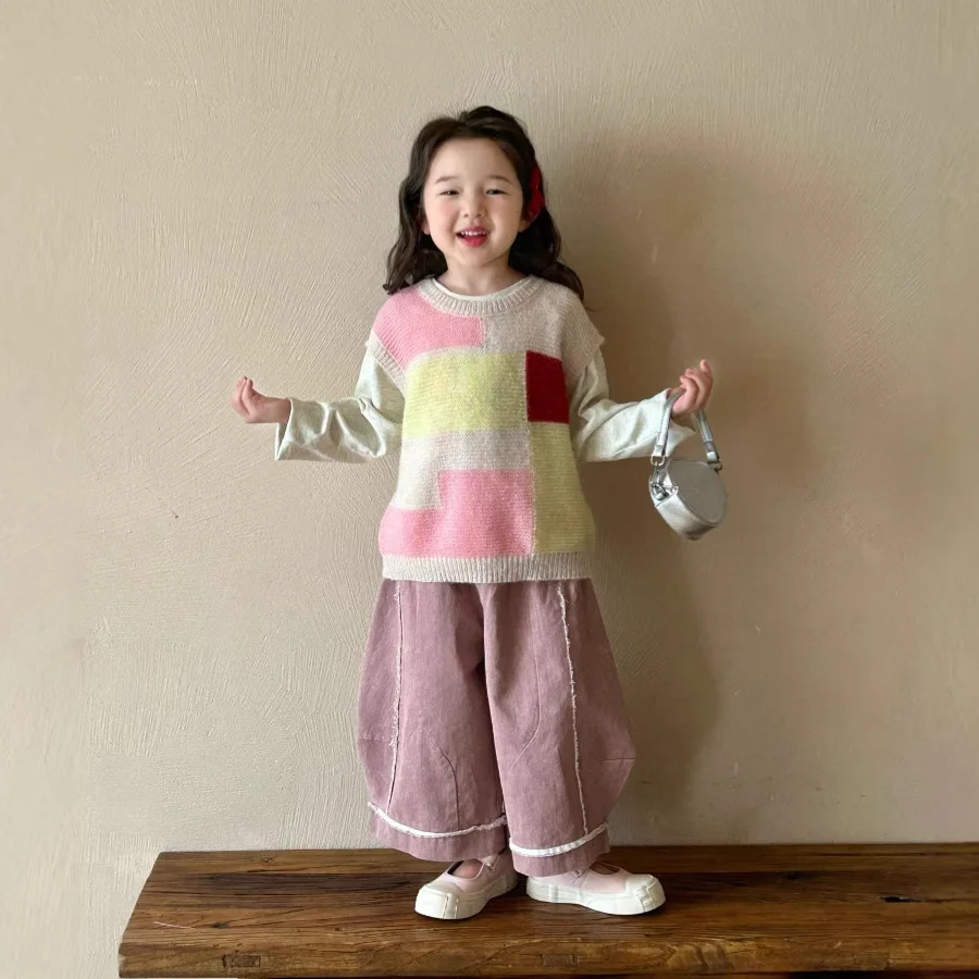 

2025 Autumn New Products: Children's Clothing Girls' Colorful Checkered Vest Baby Knitwear Vest