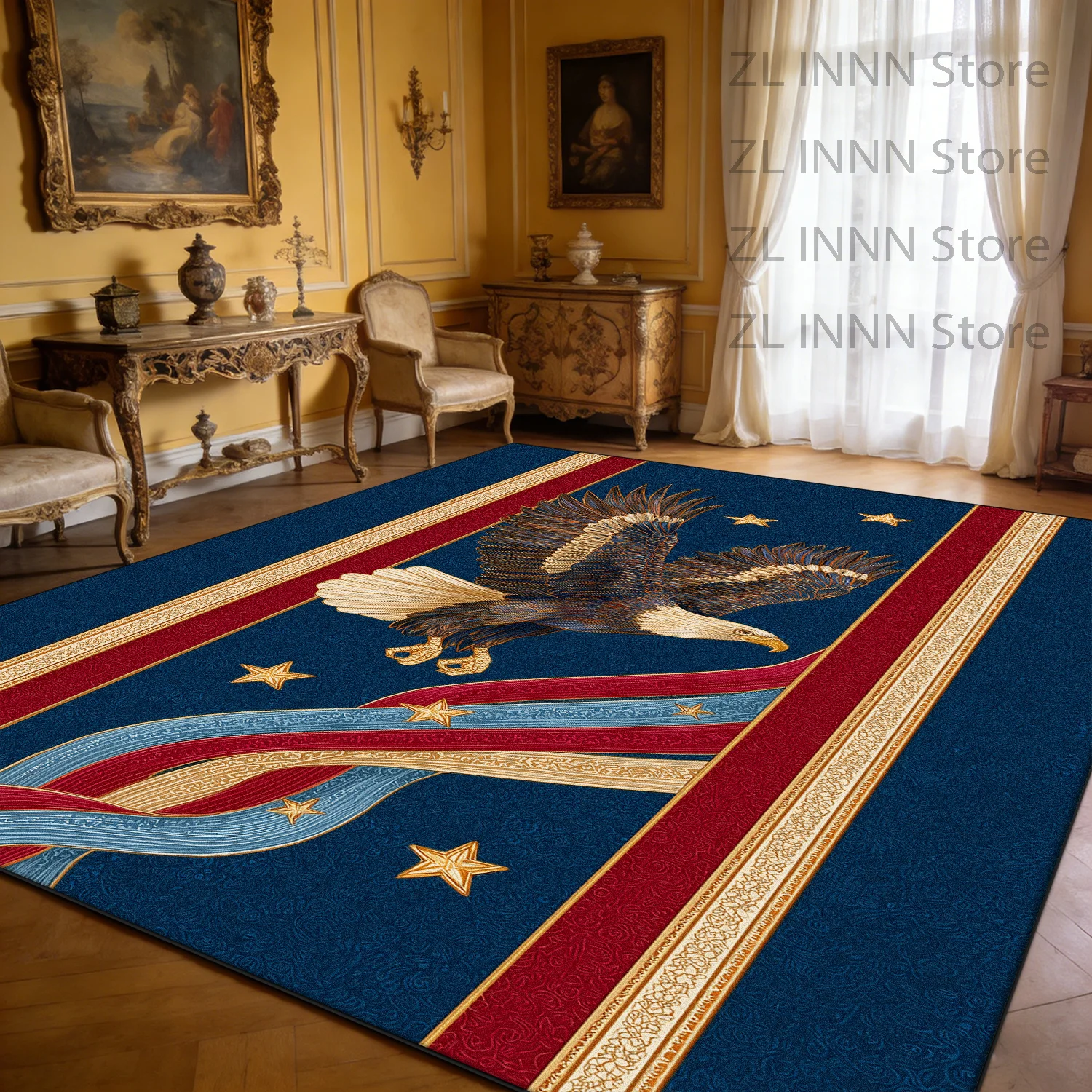 American 250th Celebration Living Room Rug Decoration Home Large Area Plush Washable Rugs Office Blue Patriotism Soft Floor Mat