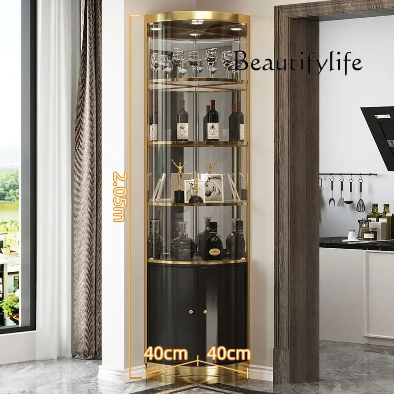 T X Designer Style Light Luxury Glass Wine Cabinet, Dining Side Storage Fashion Living Room Corner Fan-shaped Wall Decoration