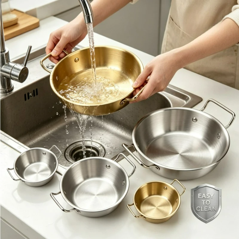 Stainless Steel Sauce Dishes with Handles,Mini Soup Bowl Stackable Korean Ramen Bowl Appetizer Plates for Sushi BBQ,Silver&Gold view 2