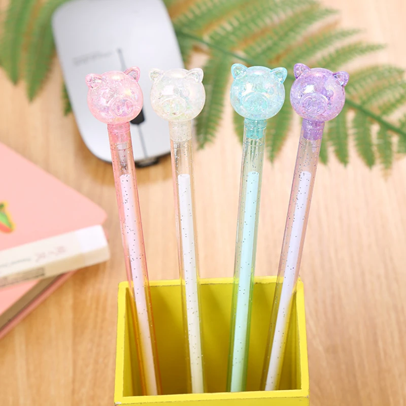 

50PCS Colorful transparent rod student Rollerball pen creative stationery candy color cartoon pig pen exam black Rollerball pen