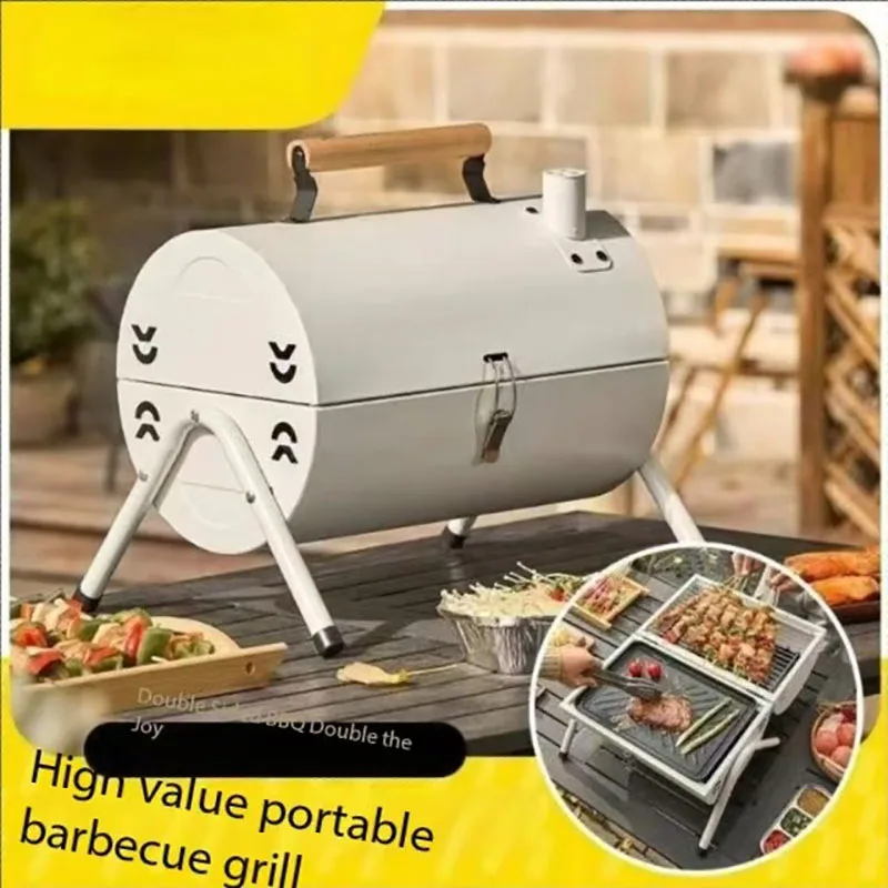 Outdoor portable double-sided double-use barbecue grill camping barbecue plate indoor household charcoal stove