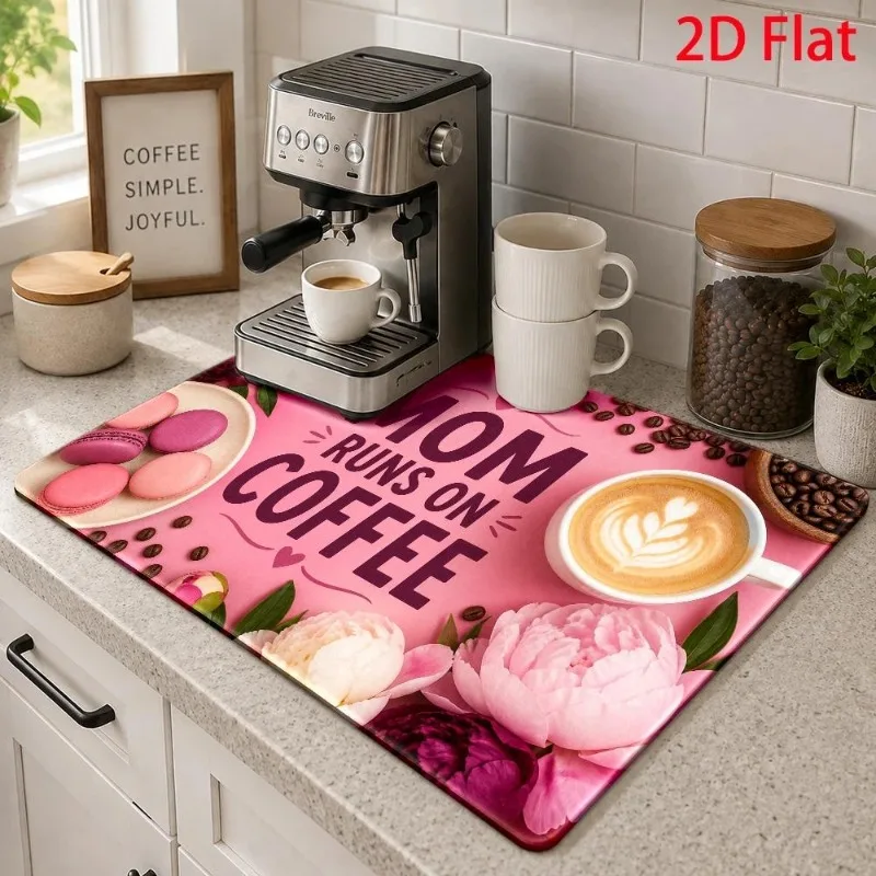 Kitchen Drainage Mat 2D Flat Coffee Bar Sign Cushion Super Absorbent Espresso Machine Pad Kitchen Countertop Placement
