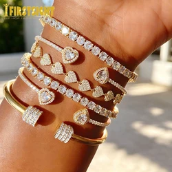 New Iced Out Bling Opened Heart Charm Bracelet Gold Silver Color AAA CZ Hearts Bangle For Women Luxury Jewelry