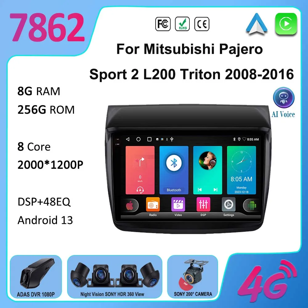 

7862 CPU Android For Mitsubishi Pajero Sport 2 L200 Triton 2008 - 2016 GPS Navigation No 2din DVD QLED Screen DashCam HDR Wifi