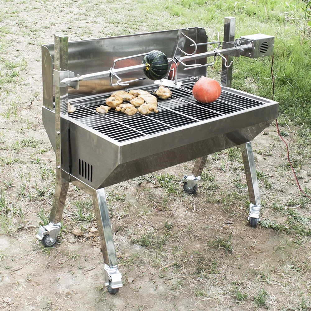 Adjustable Height Premium Outdoor Rotisserie BBQ Grills Stainless Steel Charcoal-Fueled Grill Premium Outdoor Cooking Experience