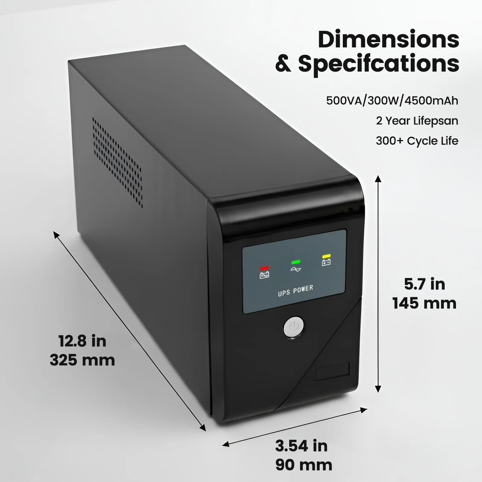 500VA UPS مصدر الطاقة 300 واط 4500 مللي أمبير بطارية احتياطية الطاقة غير المنقطعة موجة جيبية نقية مع 3 منافذ للمكتب المنزلي #6