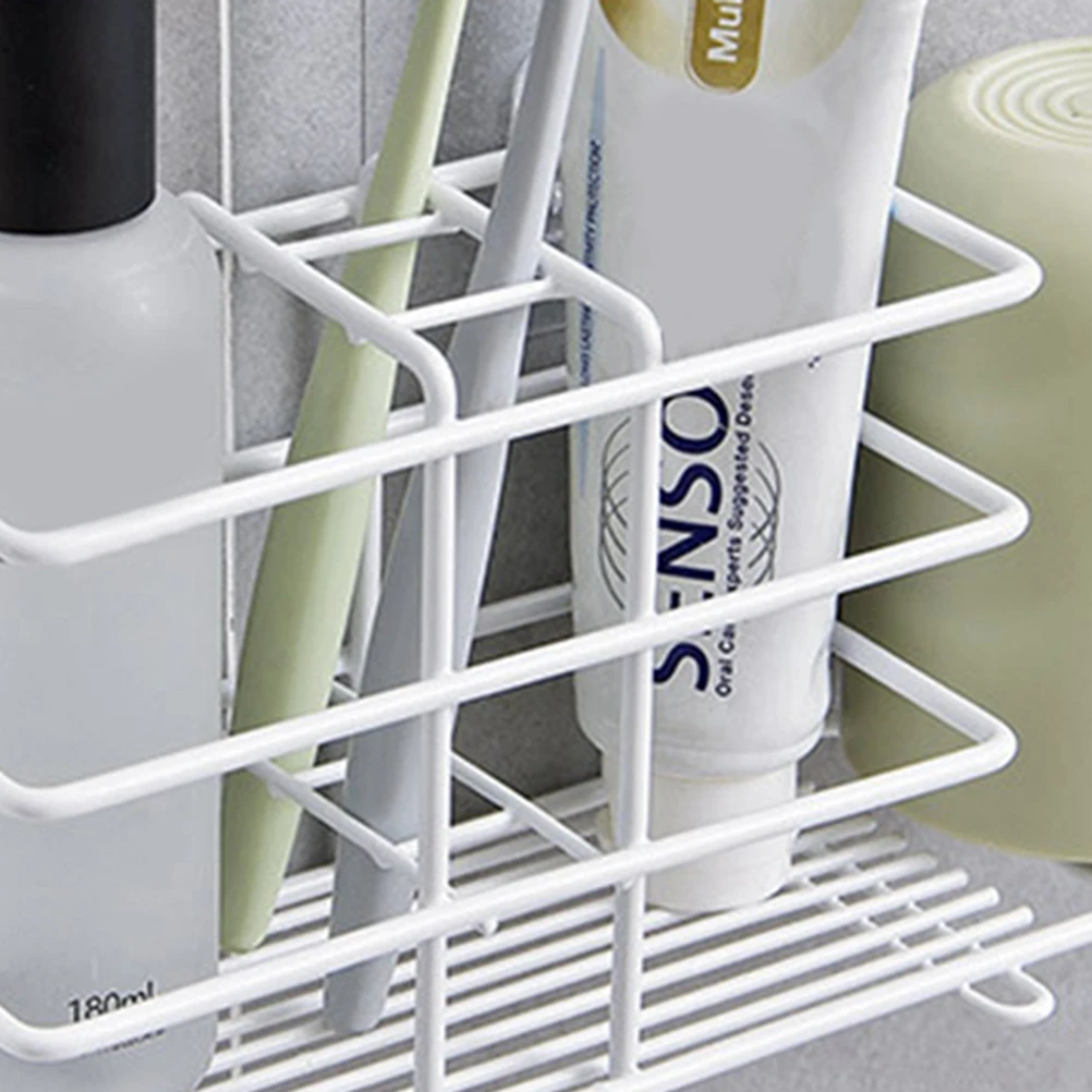 

Wall Mounted Toothbrush Holder Suction Toothpaste Wrought Iron Anti-Dust Water Draining Bathroom Kitchen Organizer For